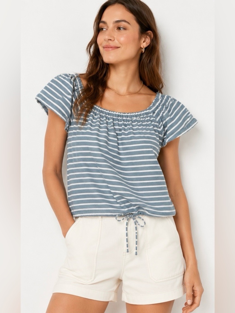 Madewell Blue and White Striped Drawstring Crop Top 💙